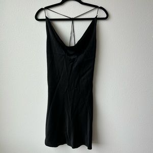 Chain Strap Black Silk Mini Dress
